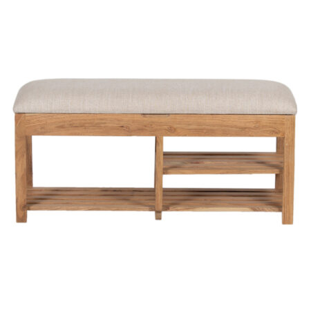 Amania Acacia Upholstered Bench with Shelf