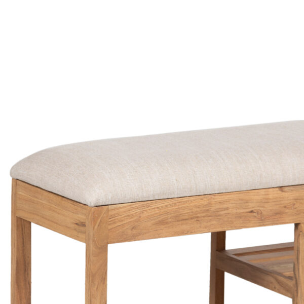 Amania Acacia Upholstered Bench With Shelf