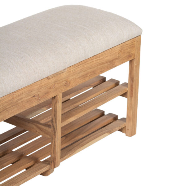 Amania Acacia Upholstered Bench With Shelf