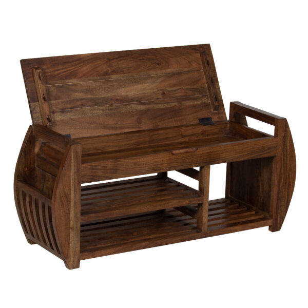 Amania Acacia Wood Lift Top Bench With Shelf