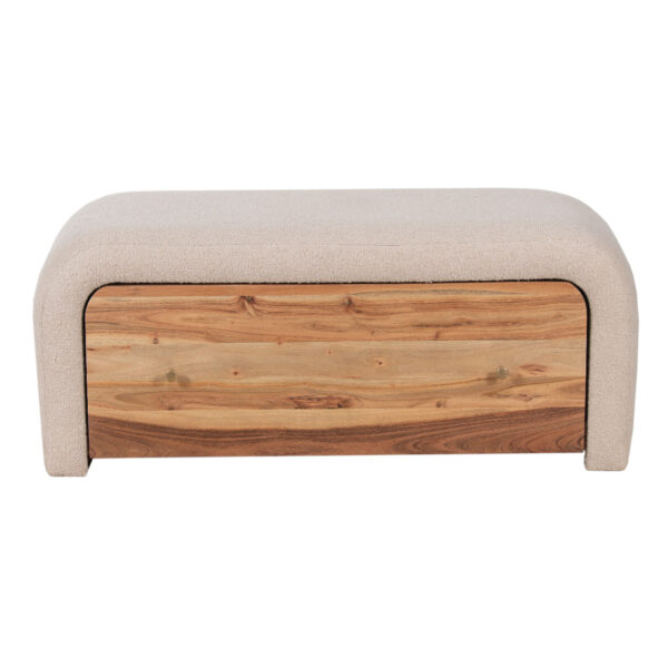 Amresh Acacia Wood Upholstered Bench With Drawer