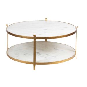 Arden Round Coffee Table With Marble Top and Shelf