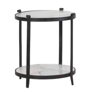 Arden Round Side Table With Marble Top and Shelf