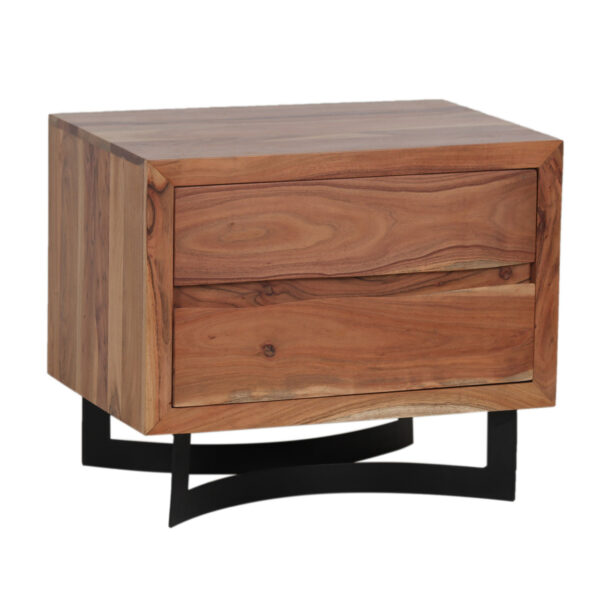 Bent Acacia Wood Metal 2 Drawer Night Stand