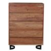 Bent Acacia Wood Metal 5 Drawer High Boy Chest