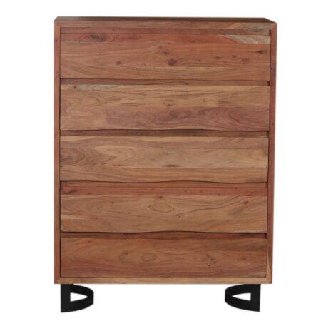 Bent Acacia Wood Metal 5 Drawer High Boy Chest