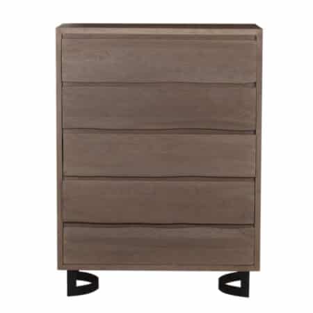 Bent Acacia Wood Metal 5 Drawer High Boy Chest Grey