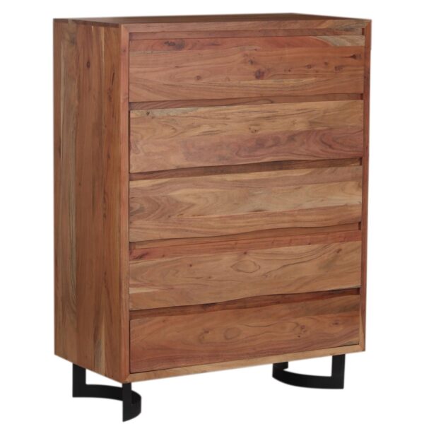 Bent Acacia Wood Metal 5 Drawer High Boy Chest A