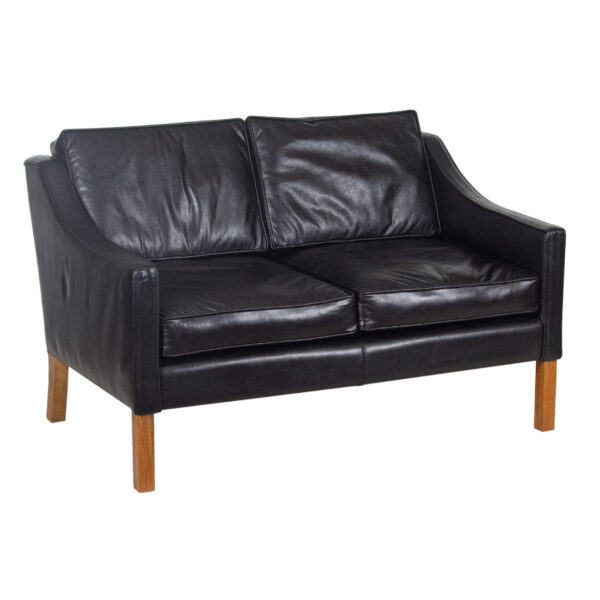 Brio Shalimar Black Buff Leather Love Seat Sofa