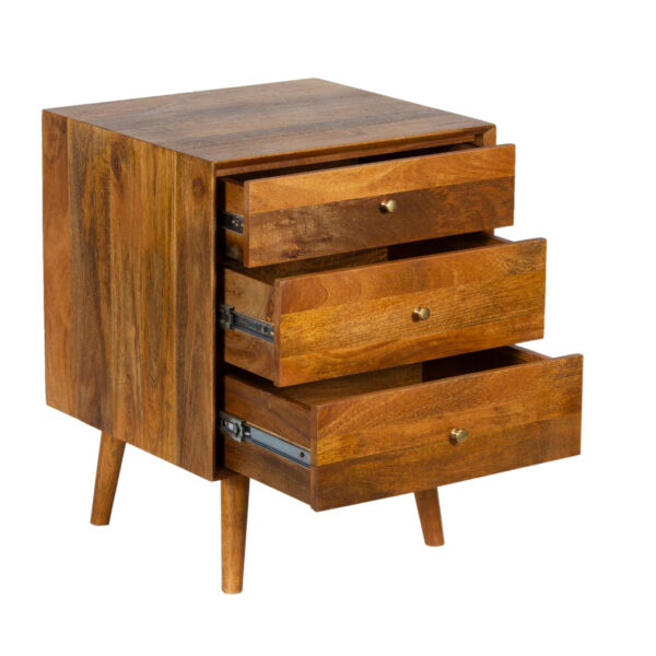 Burnaby Mid Century Mango Wood Side Table With 3 Drawers