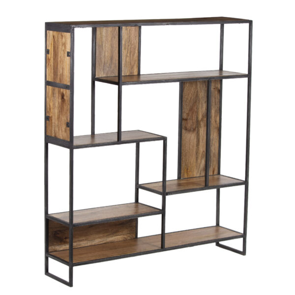 Callas Mango Rough Wood Metal Frame Bookshelf Small Narrow