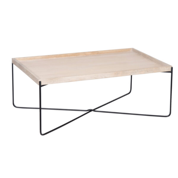 Charlie Mango Wood Rectangular Tray Top Metal Folding Base Coffee Table