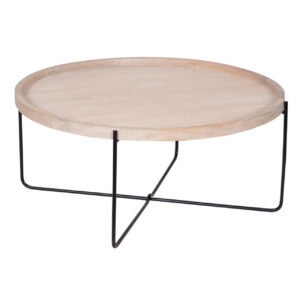 Charlie Mango Wood Round Tray Top Metal Folding Base Coffee Table