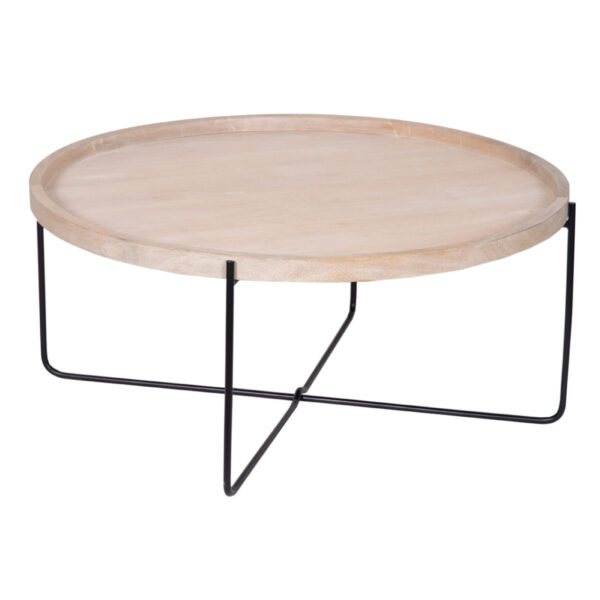 Charlie Mango Wood Round Tray Top Metal Folding Base Coffee Table