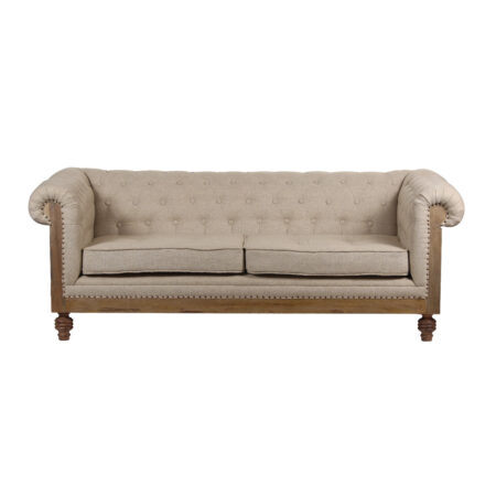 De Construction Mango Wood Paris Linen Fabric 3 Seater Sofa