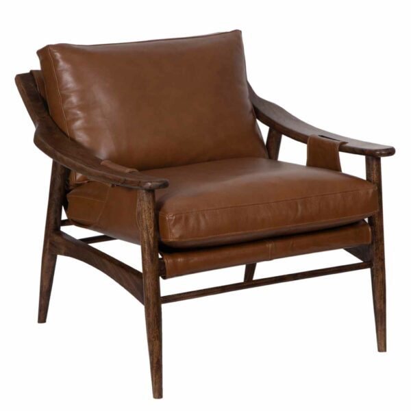 Demi Mango Wood Leather Upholstered Arm Chair