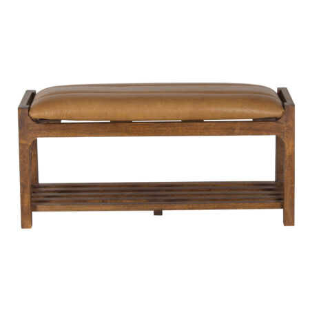 Desmond Mango Wood Leather Leather Seat Bench