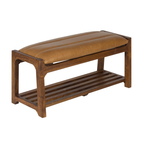 Desmond Mango Wood Leather Leather Seat Bench