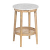 Dowalvn Round Marble Top Rattan Shelf Mango Wood Side Table