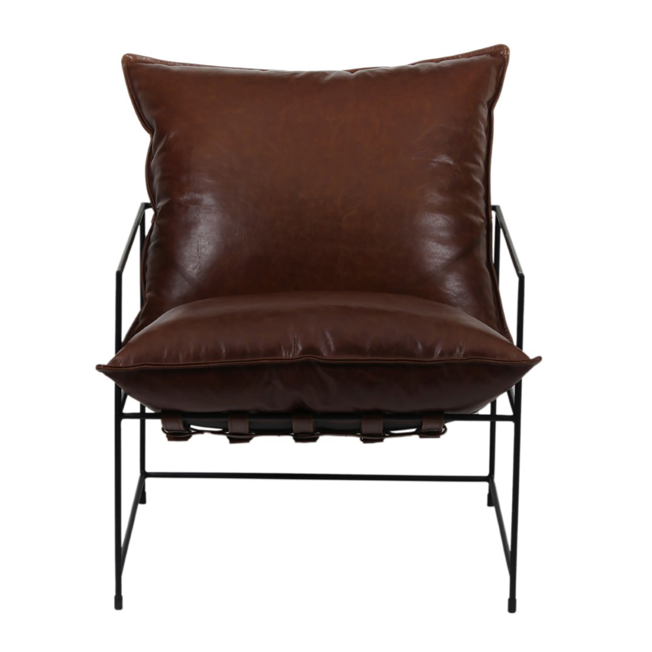Ducal Black Metal Brown Leather Accent Chair 1