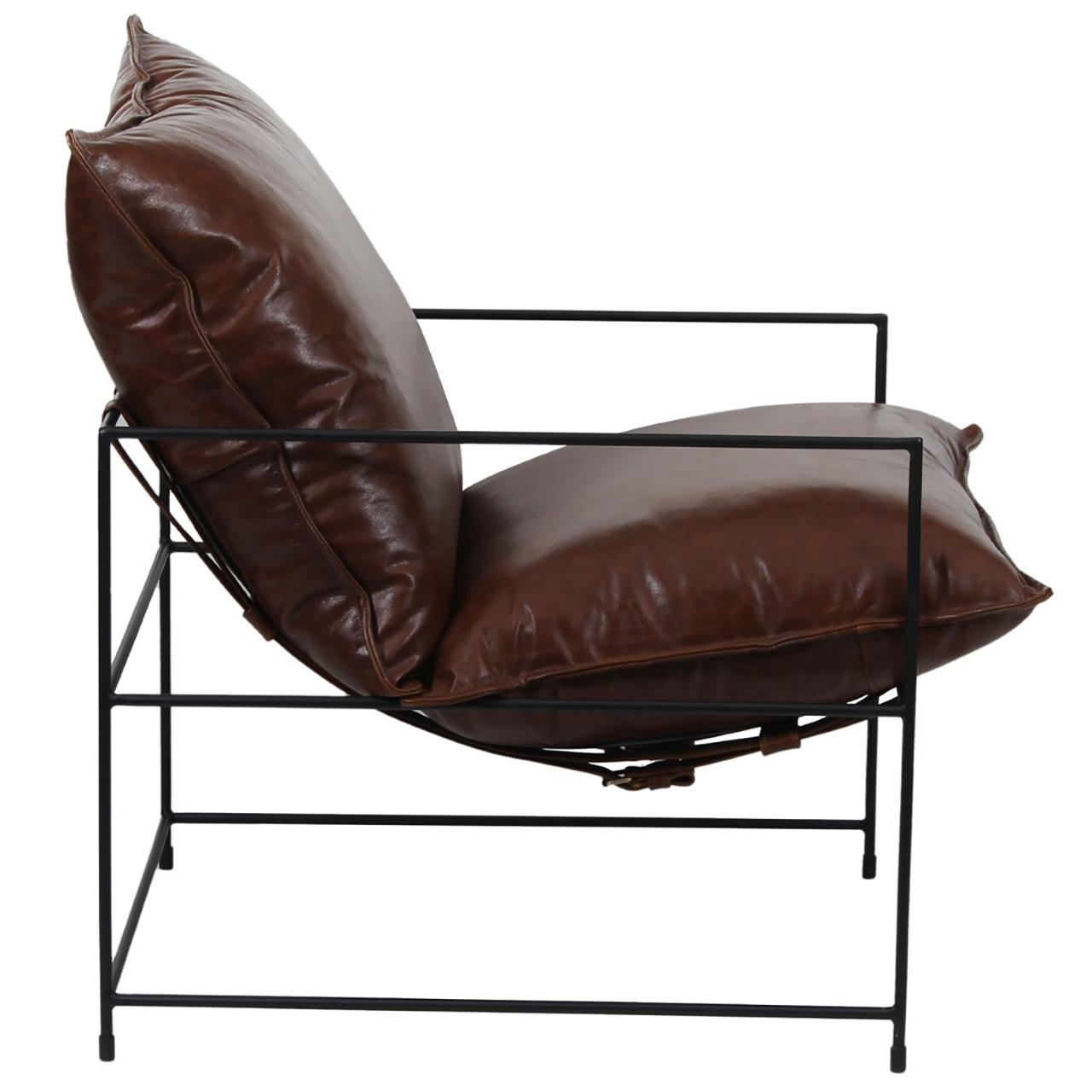 Ducal Black Metal Brown Leather Accent Chair F 1