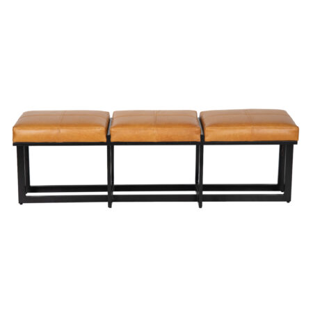 Elmer Metal Base with Buff Leather Upholstered Bench