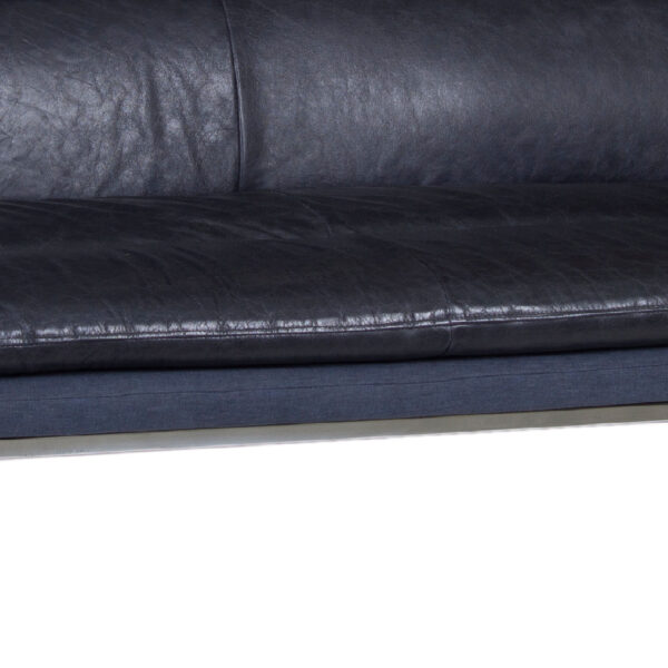 Fantoni Blue Buff Leather Sofa With SS Legs