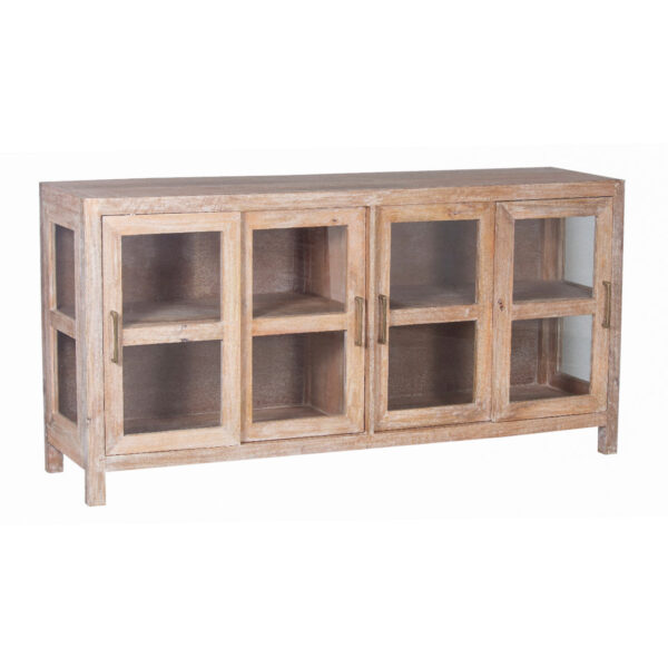 Helena Mango Wood Glass Sliding Door Cabinet