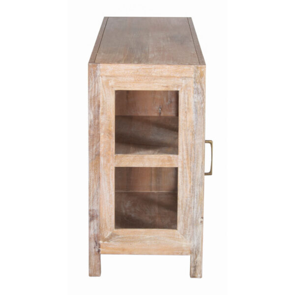 Helena Mango Wood Glass Sliding Door Cabinet