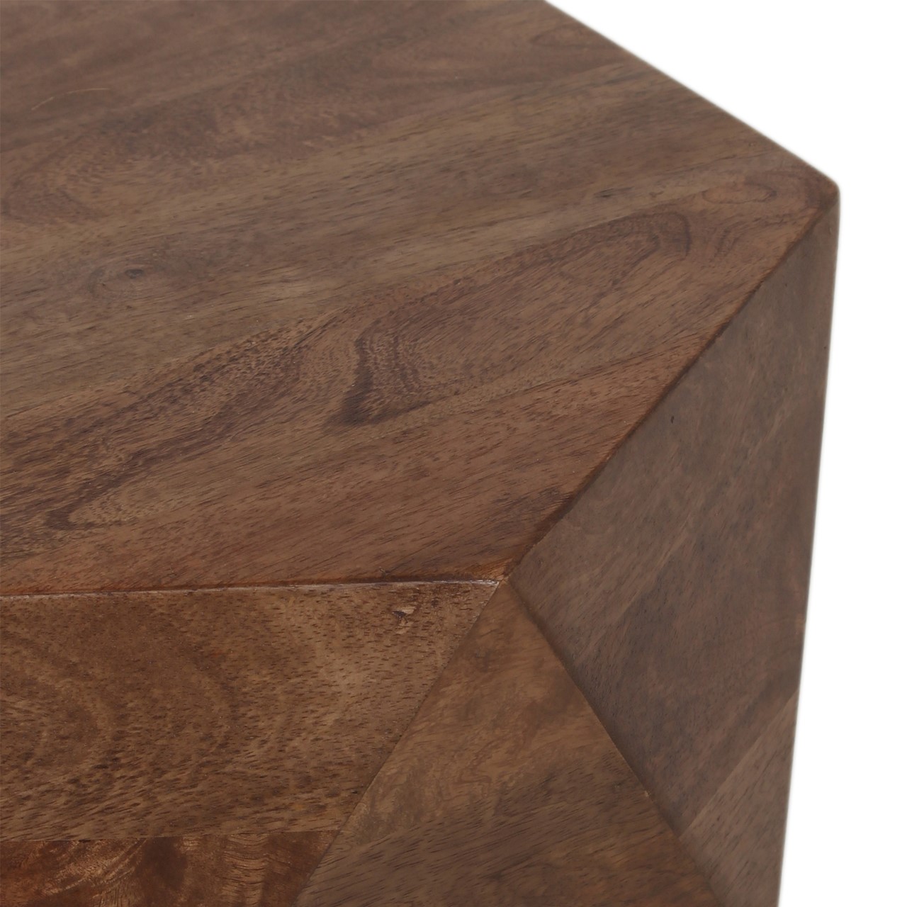 Hexagonal Mango Side Table With Storage Washed Walnut D