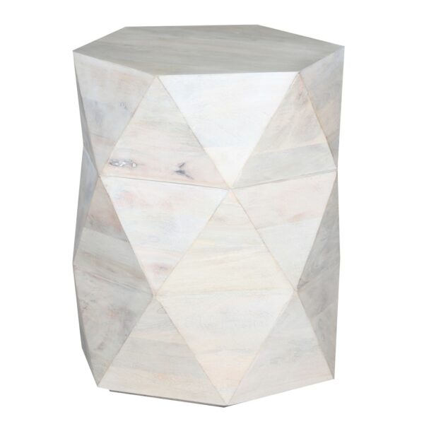 Hexagonal Mango Side Table With Storage White Wash