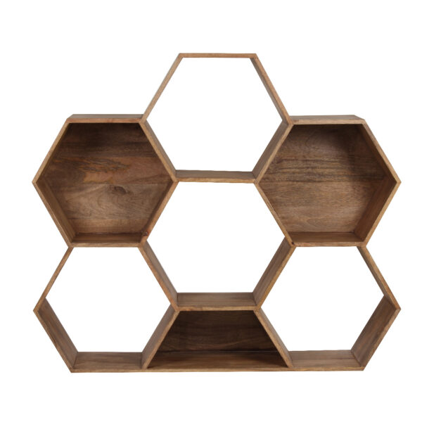 Hexagonal Mango Wood 7 Compartment Bookcase