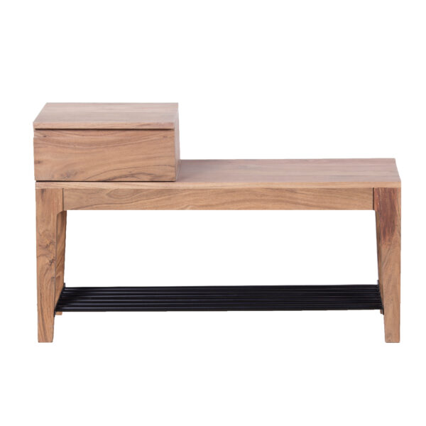 Iken Acacia Wood Metal Shelf Shoe Bench