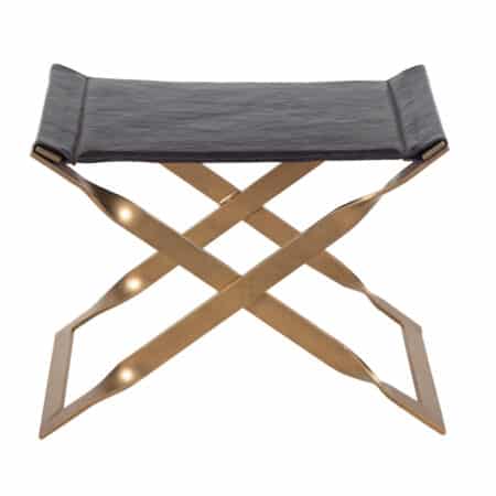 Kerrisdale Metal Cross Legs Leather Ottoman - Gold