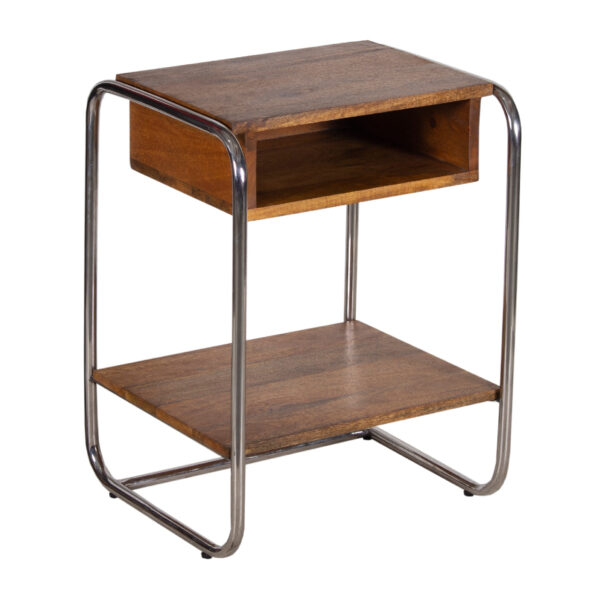 Ledell Mango Wood 1 Open Shelf Side Table With Stainless Steel Base