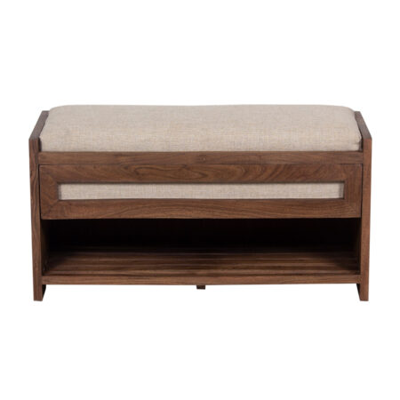 Mehrie Acacia Wood Fabric Upholstery Bench