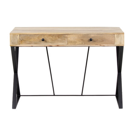 Nasha Mango Wood 2 Drawer Metal X Legs Desk