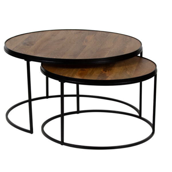 Nested Mango Wood Top Metal Base Set of 2 Tables