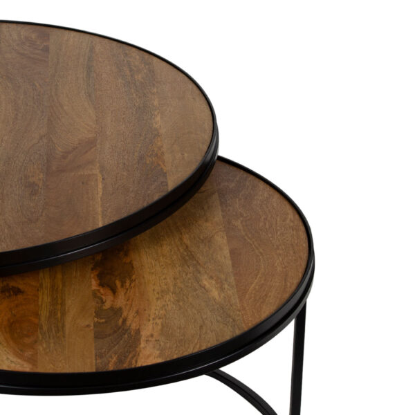 Nested Mango Wood Top Metal Base Set of 2 Tables