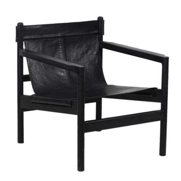 Nolan Acacia Wood Black Buff Leather Sling Chair