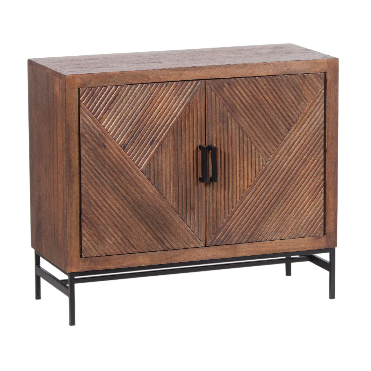 Nolan Mango Wood Metal Stand 2 Door Cabinet