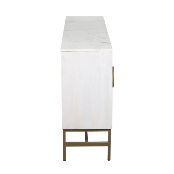 Nolan Mango Wood Metal Stand 4 Door Sideboard With Marble Top