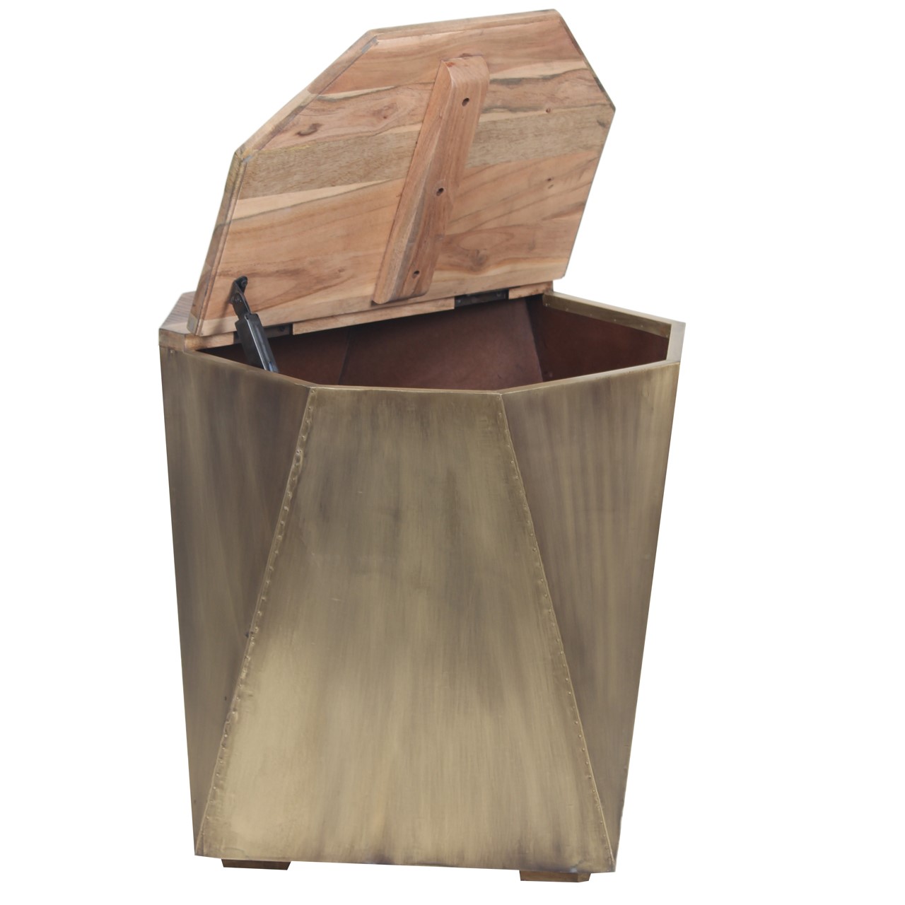 Octagonal Brass Cladded Side Table With Storage C