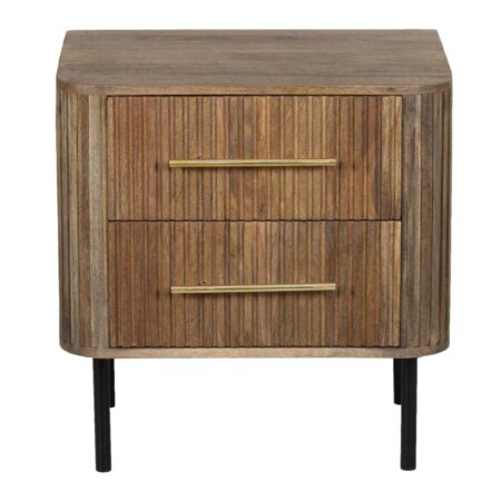 Paylor Mango Wood Metal Legs 2 Drawer Night Stand