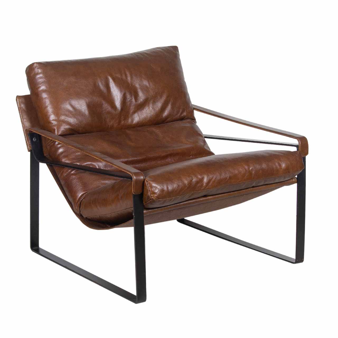 Porgabi Metal Brown Buff Leather Lounge Chair