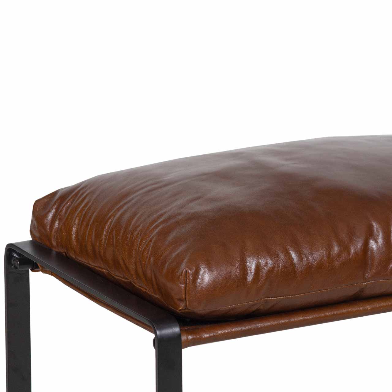 Porgabi Metal Brown Buff Leather Ottoman