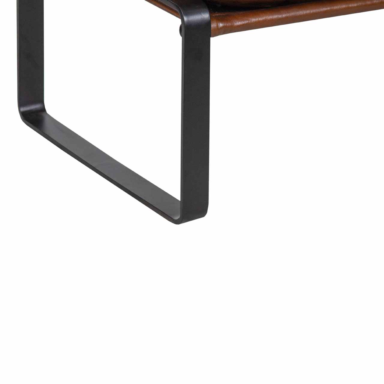 Porgabi Metal Brown Buff Leather Ottoman