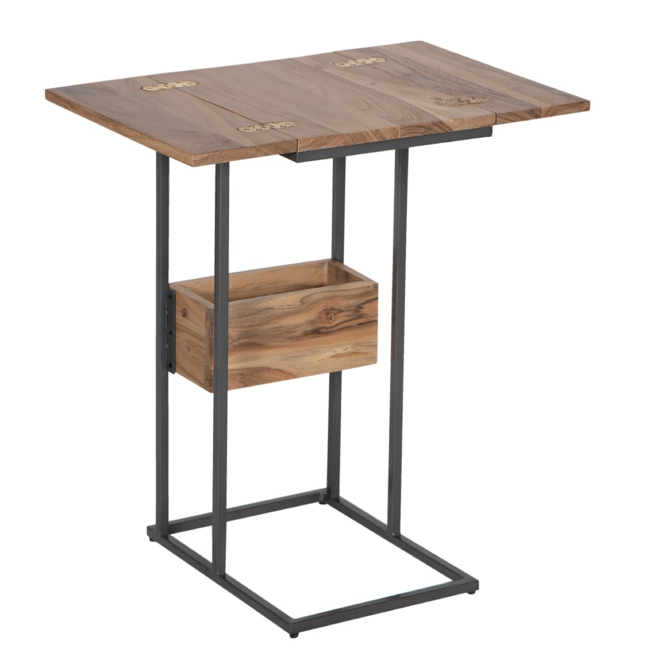Quinn Foldable Leaves Acacia Wood Metal  Table Set of 2