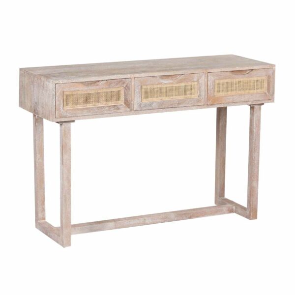 Rattan 3 Drawer Mango Wood Console Table