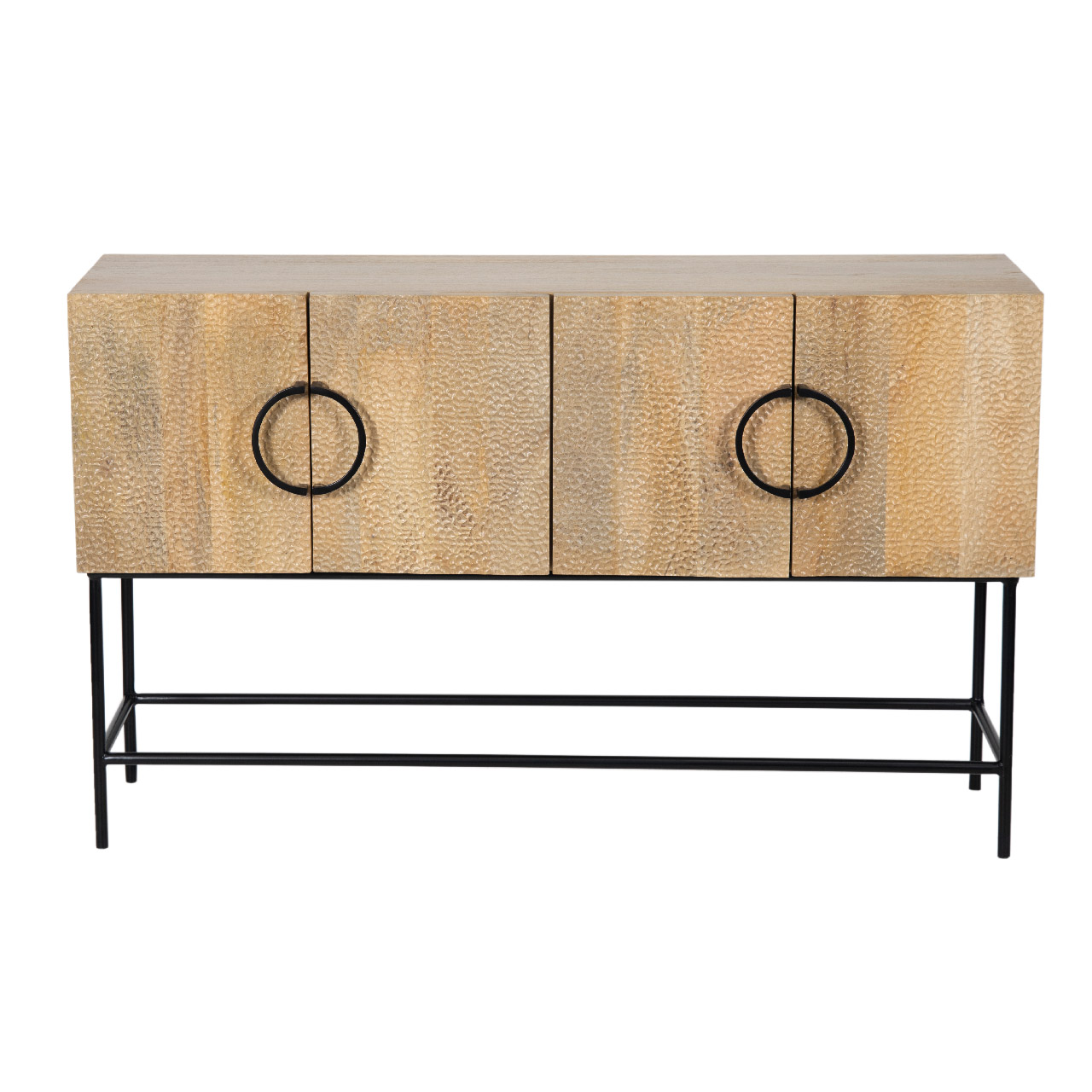 Roya Mango Wood Metal Stand 4 Door Cabinet